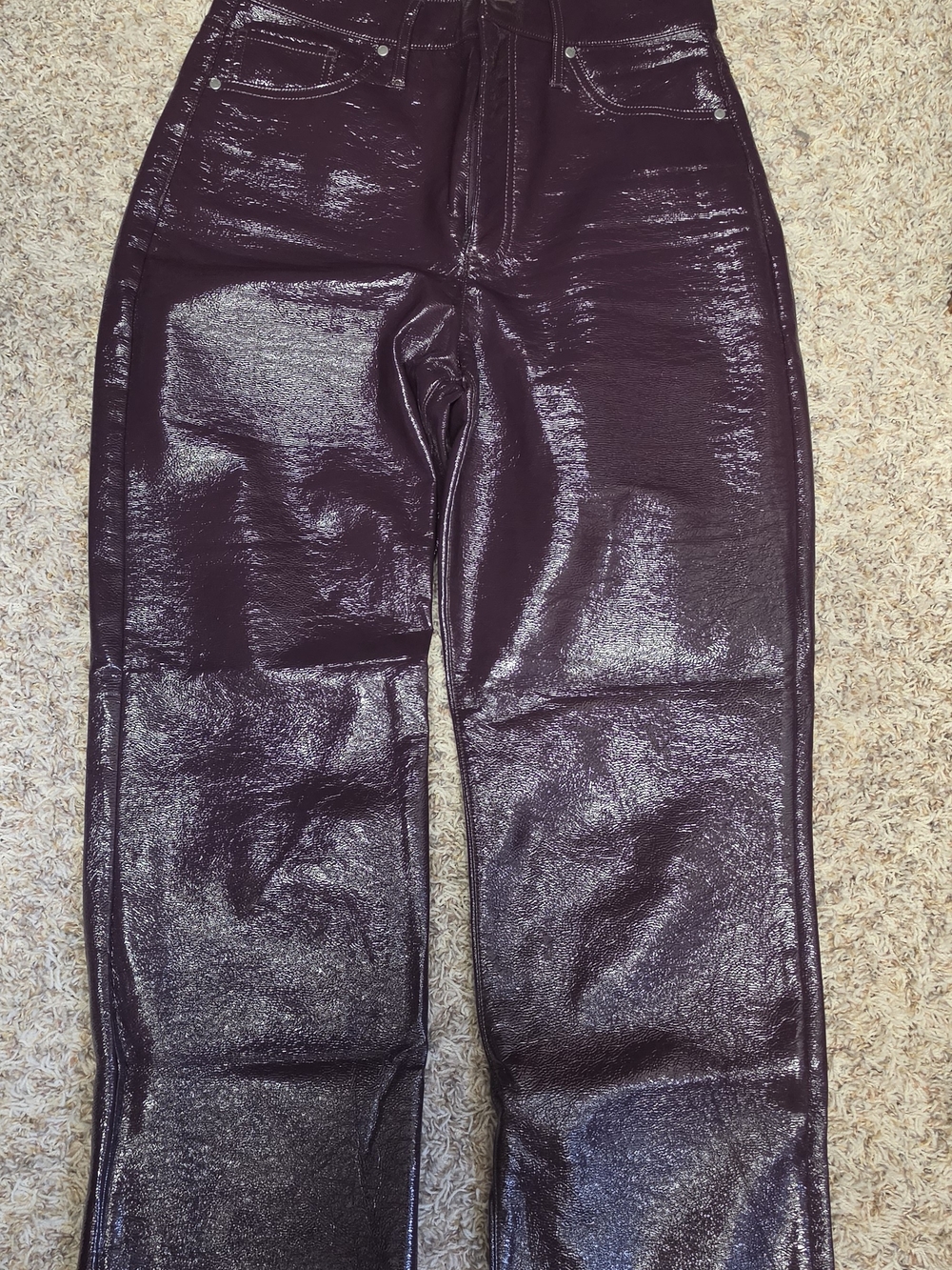Express Shiny Eggplant Straight-Leg Pants